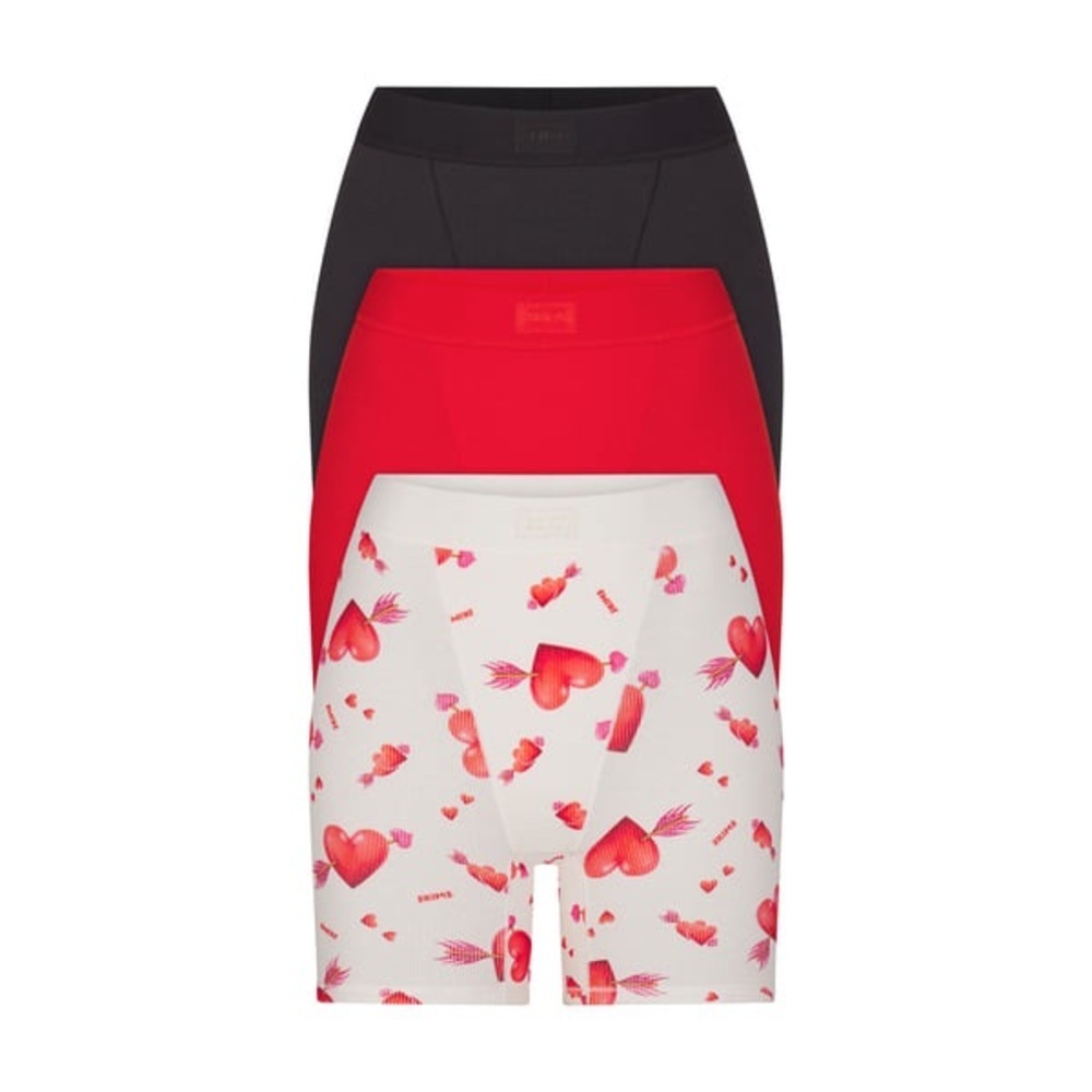 Skims Cotton Rib Boxer 3 Pack - Heart And Arrow Multi Valentine’s Day